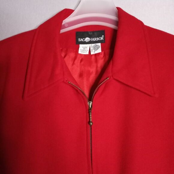Sag Harbor Women's 100% Pure Wool Full Zip Fully Lined Red Short Jacket Size 18 - Picture 5 of 10